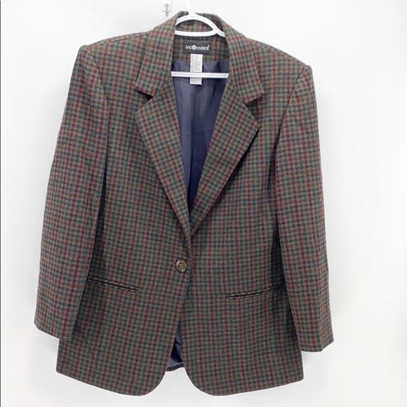 Vintage sag harbor boxy blazer wool oversized micro plaid academia size 10 - Picture 1 of 8